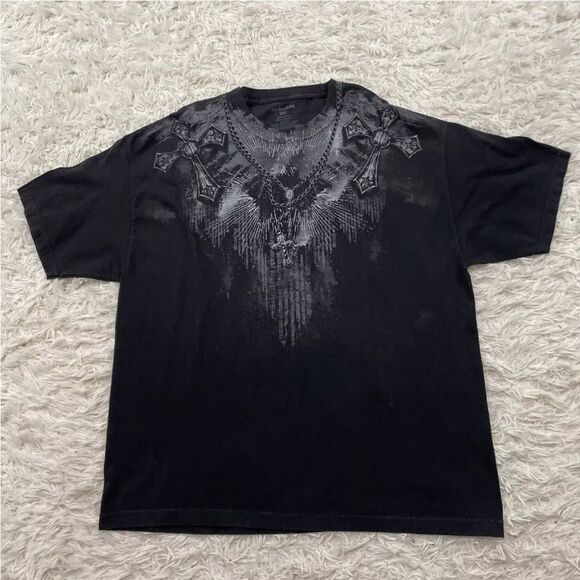 ANCHOR BLUE TShirt Mens 2XL Black Y2k BikerGoth Skull Crest Chain Cross Crew XXL - Picture 5 of 15